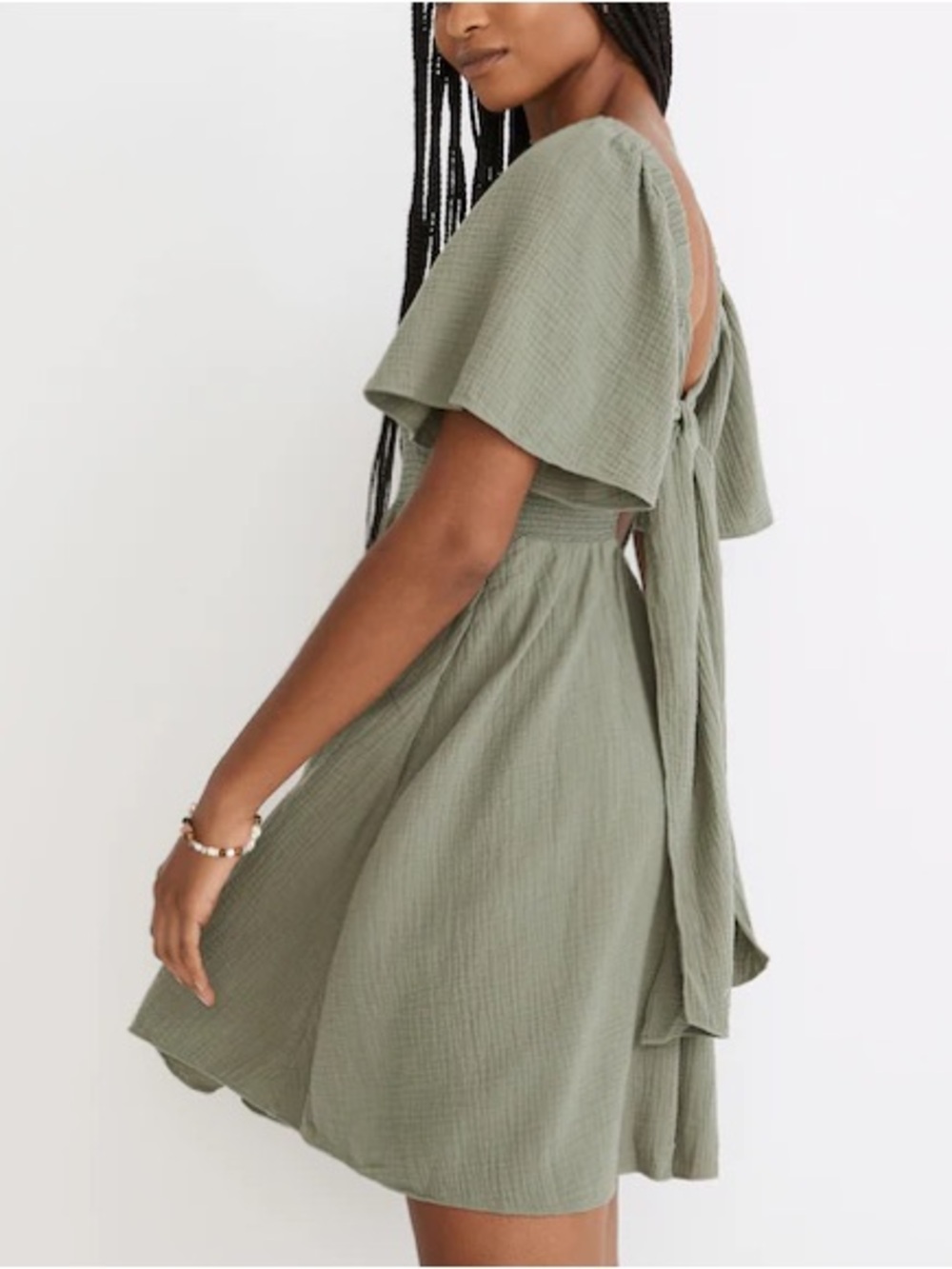 Madewell | Lightspun Lucie Smocked Tie-Back Mini Dress Green - Size M